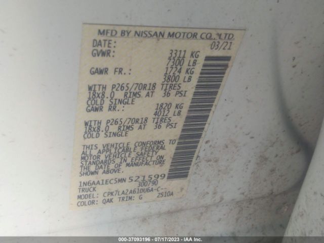 1N6AA1EC5MN521599 Nissan TITAN S