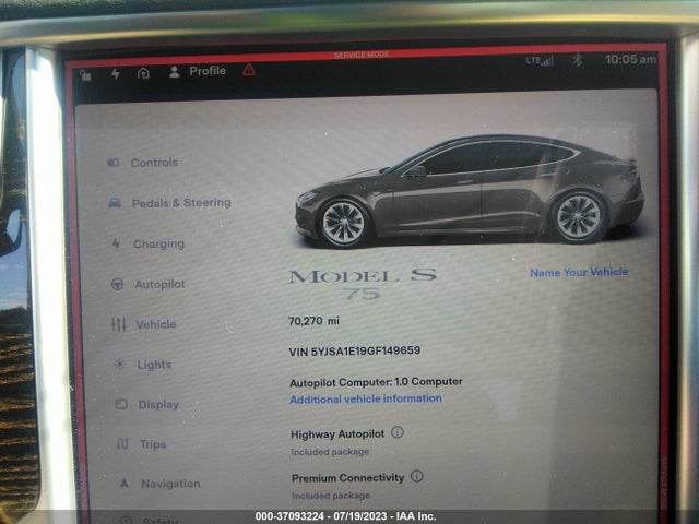 Tesla Model S 70 Kwh 2016 5YJSA1E19GF149659 Image 7