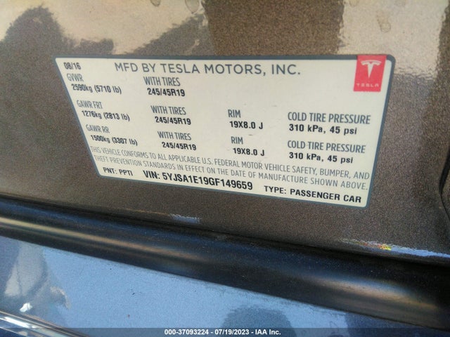 Tesla Model S 70 Kwh 2016 5YJSA1E19GF149659 Image 17