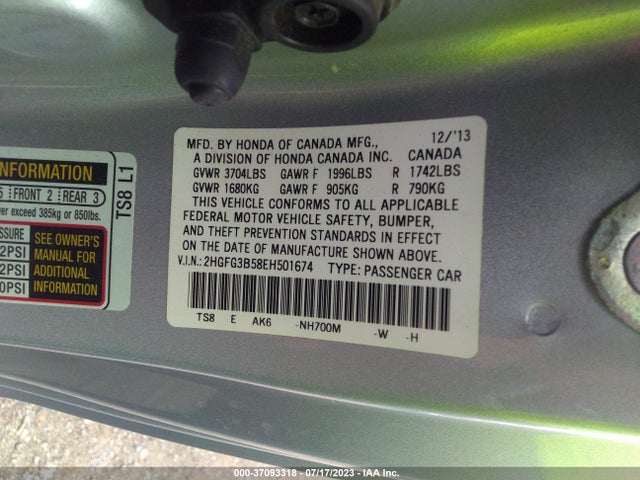2014 HONDA CIVIC COUPE LX VIN: 2HGFG3B58EH501674