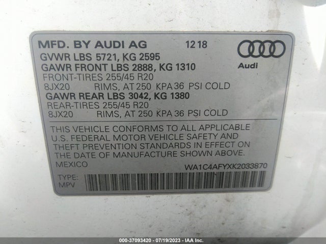 WA1C4AFYXK2033870 Audi Sq5 Prestige