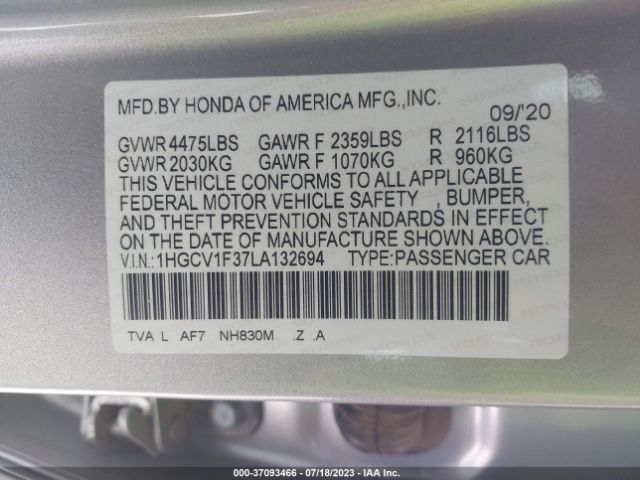 1HGCV1F37LA132694 Honda Accord Sedan Sport