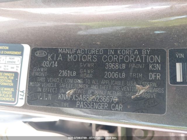 KNAFX5A88E5236670 KIA Forte 5-door Ex