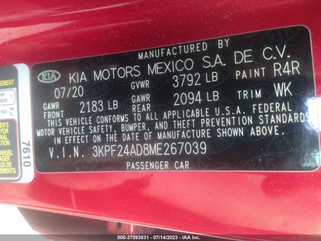 3KPF24AD8ME267039 KIA Forte Lxs