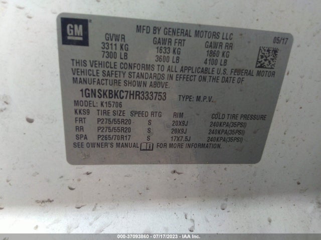Chevrolet Tahoe Lt 2017 1GNSKBKC7HR333753 Image 9