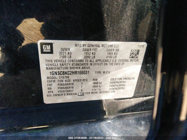 Chevrolet Tahoe Lt 2017 1GNSCBKC2HR168031 Image 9