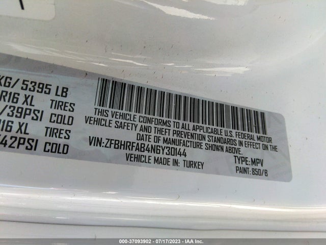 ZFBHRFAB4N6Y30144 RAM Promaster City Tradesman