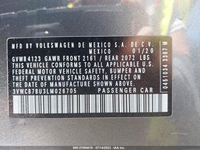 3VWCB7BU3LM026705 Volkswagen Jetta S/se/r-line