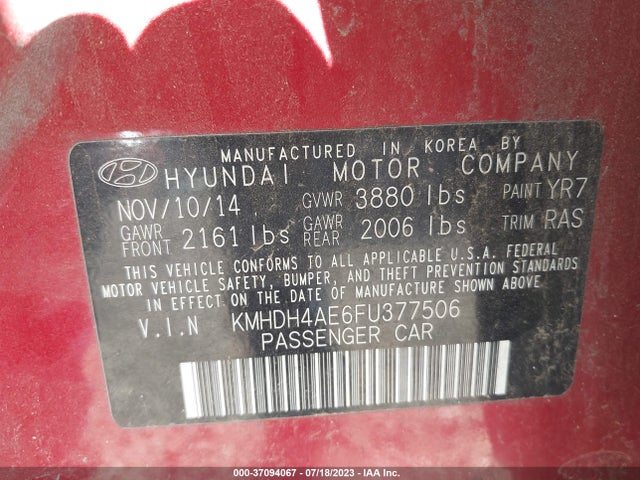 Hyundai ELANTRA SE 2015 KMHDH4AE6FU377506 Image 10