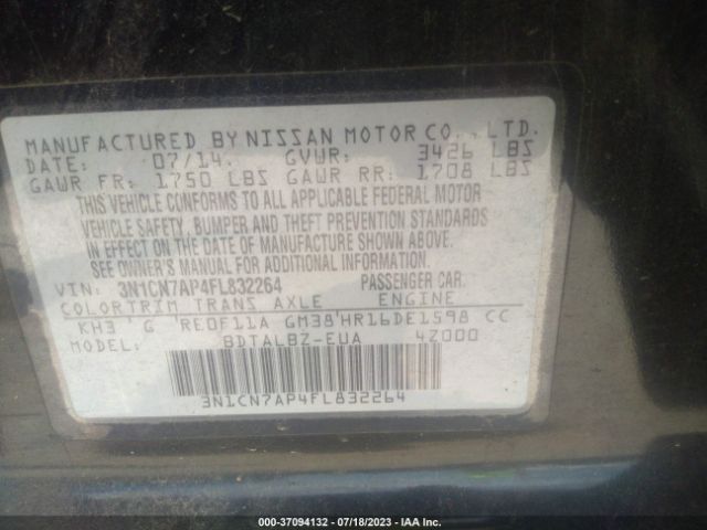 3N1CN7AP4FL832264 Nissan VERSA SV