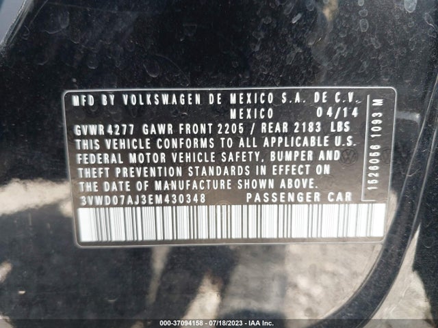 3VWD07AJ3EM430348 Volkswagen Jetta Sedan Se W/connectivity/sunroof