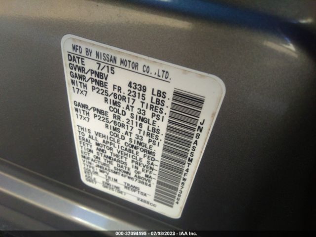 JN8AS5MT4FW673884 Nissan Rogue Select S