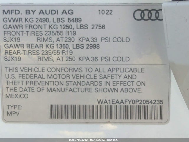 WA1EAAFY0P2054235 Audi Q5 S Line Premium Plus