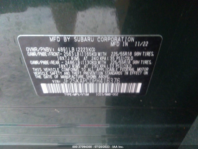 2023 SUBARU FORESTER LIMITED VIN: JF2SKAPC0PH416376