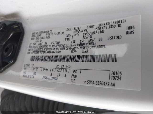 1FTEW1CB1JKC87359 Ford F-150 Xl/xlt
