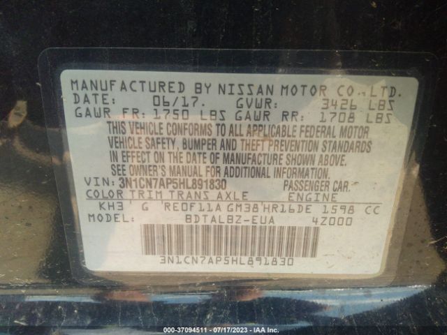 3N1CN7AP5HL891830 Nissan Versa Sedan Sv