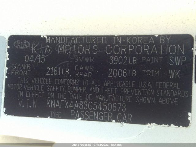 KNAFX4A83G5450673 KIA FORTE EX