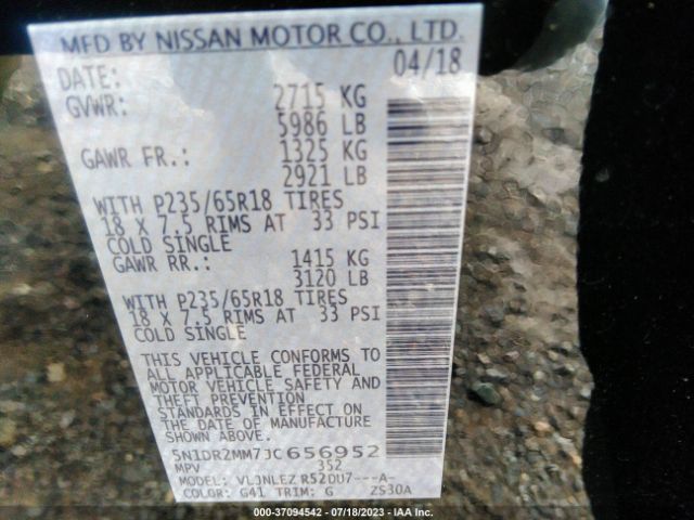 5N1DR2MM7JC656952 Nissan Pathfinder Sv