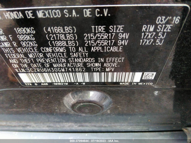 Honda HR-V LX 2016 3CZRU6H30GM741862 Image 9