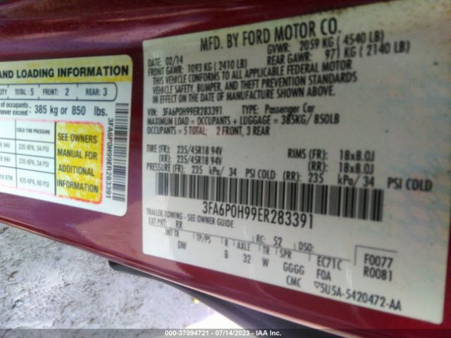 3FA6P0H99ER283391 Ford FUSION SE