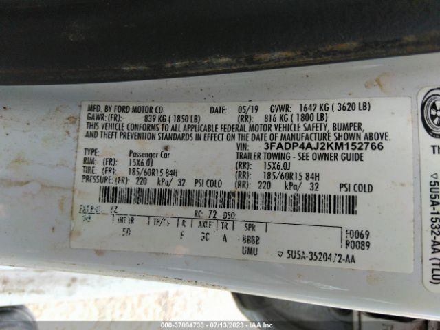 Ford FIESTA S 2019 3FADP4AJ2KM152766 Image 9