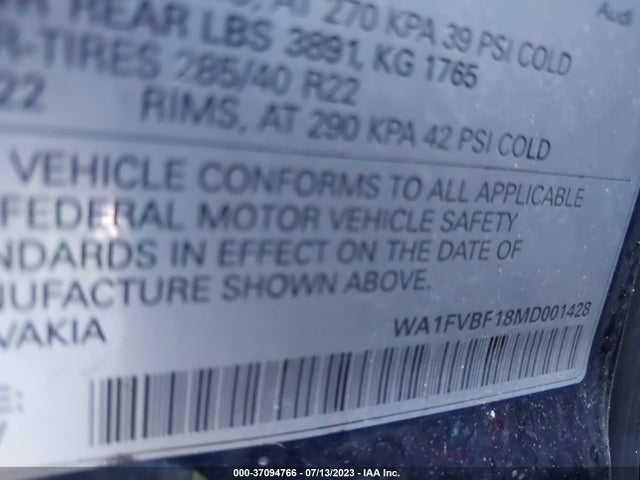 2021 Audi Q8, VIN: WA1FVBF18MD001428