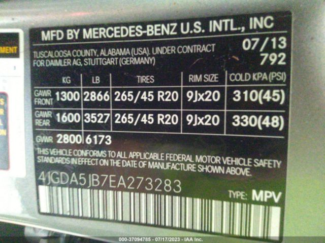 4JGDA5JB7EA273283 Mercedes-Benz M-class Ml 350