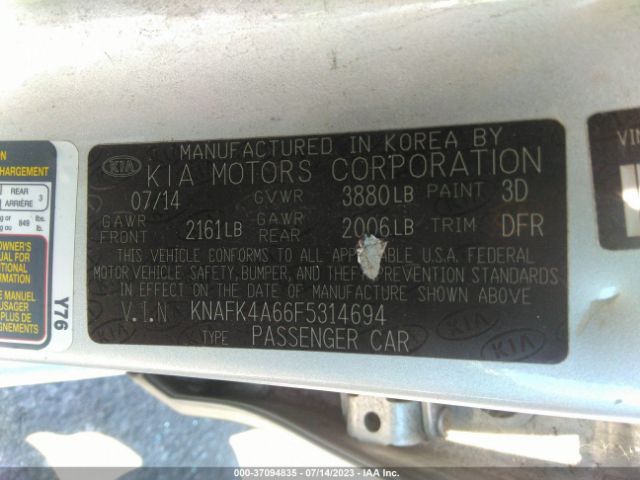 KNAFK4A66F5314694 KIA FORTE LX