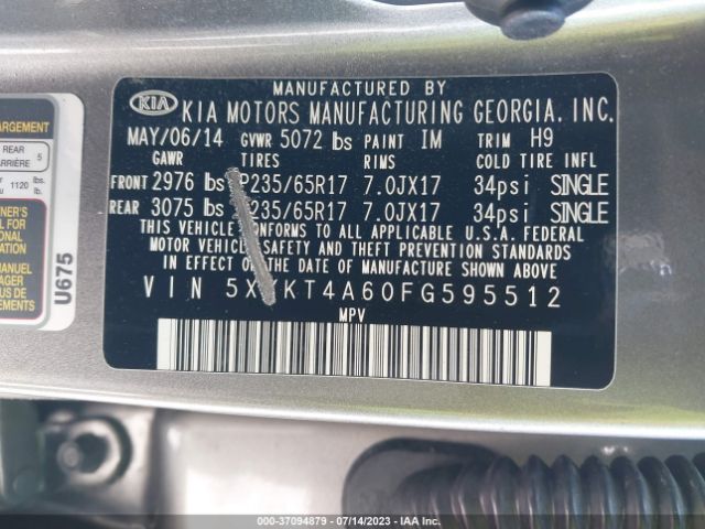 5XYKT4A60FG595512 KIA SORENTO LX