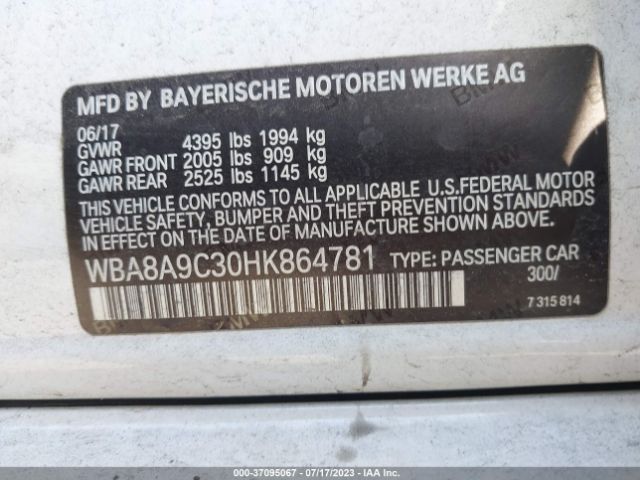 WBA8A9C30HK864781 BMW 3 Series 320i