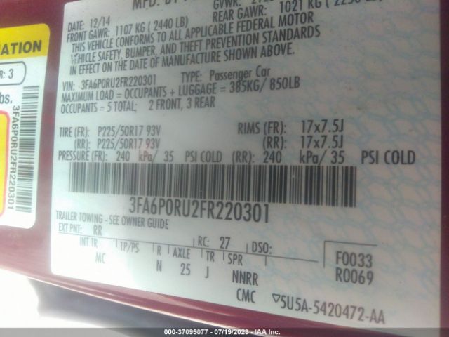3FA6P0RU2FR220301 Ford Fusion Titanium Hybrid