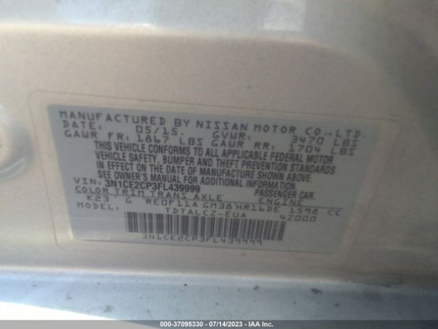 3N1CE2CP3FL439999 Nissan Versa Note S Plus