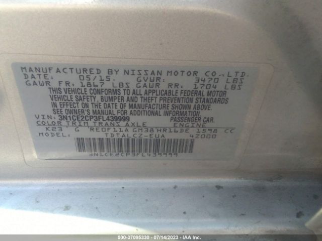 3N1CE2CP3FL439999 Nissan Versa Note S Plus