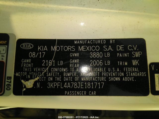 3KPFL4A78JE181717 KIA FORTE LX