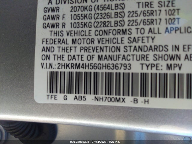 Honda CR-V EX 2016 2HKRM4H56GH636793 Image 9