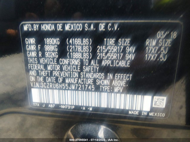 Honda HR-V EX 2018 3CZRU6H55JM721745 Image 9