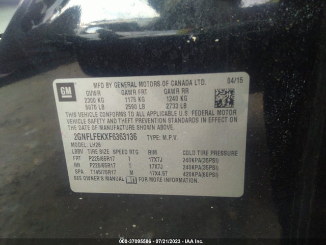 Chevrolet EQUINOX LT 2015 2GNFLFEKXF6363136 Image 9