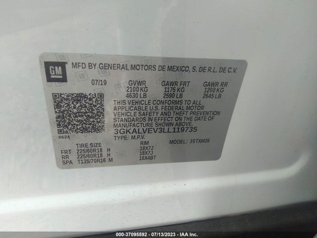 2020 GMC TERRAIN SLT VIN: 3GKALVEV3LL119735
