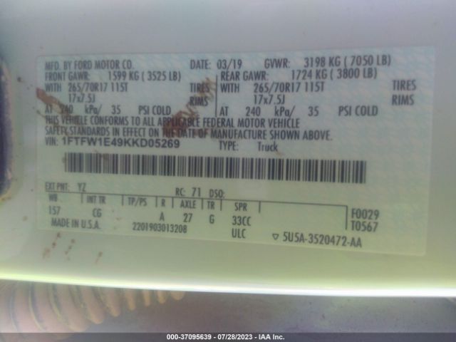 1FTFW1E49KKD05269 Ford F-150 Xl/xlt/lariat