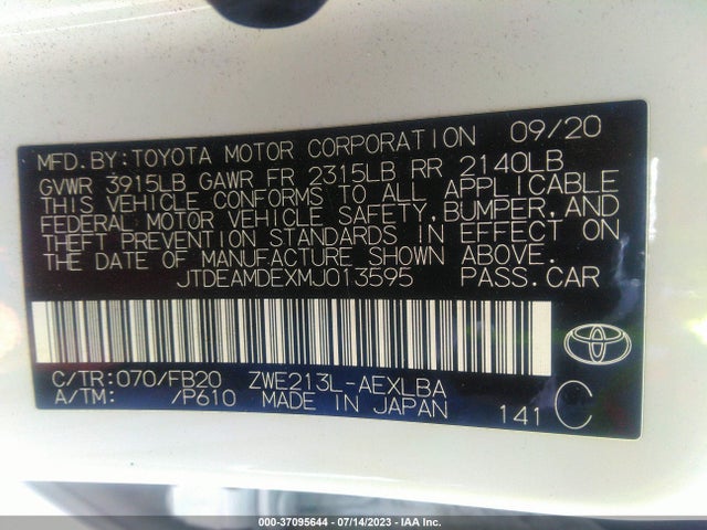 Toyota Corolla Hybrid Le 2021 JTDEAMDEXMJ013595 Image 15