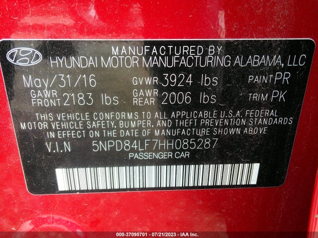Hyundai ELANTRA SE 2017 5NPD84LF7HH085287 Image 9