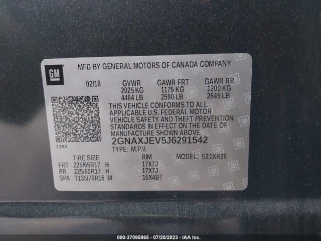 Chevrolet EQUINOX LT 2018 2GNAXJEV5J6291542 Image 9