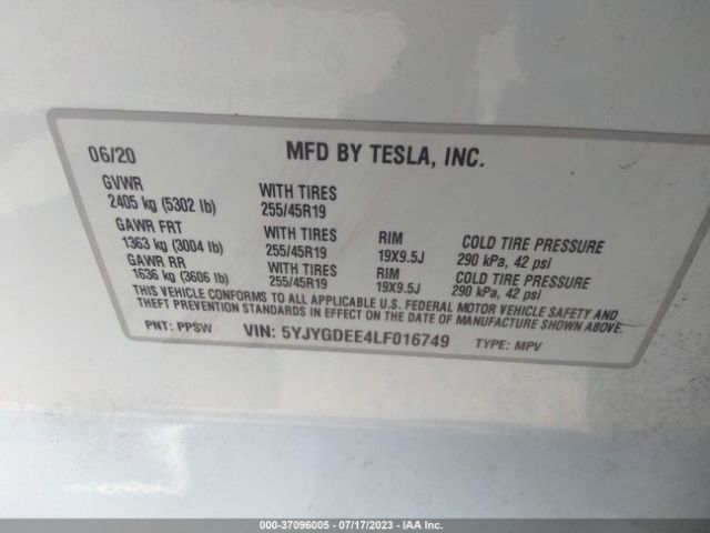 5YJYGDEE4LF016749 Tesla Model Y Long Range