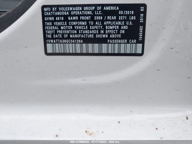 1VWAT7A36GC041364 Volkswagen Passat 1.8t R-line W/comfort Pkg