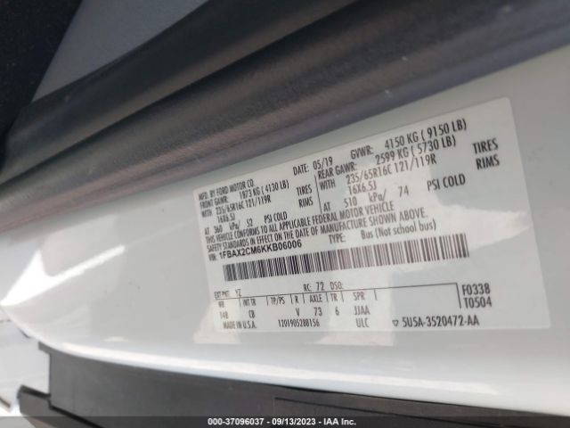 1FBAX2CM6KKB06006 Ford Transit Passenger Wagon Xl/xlt
