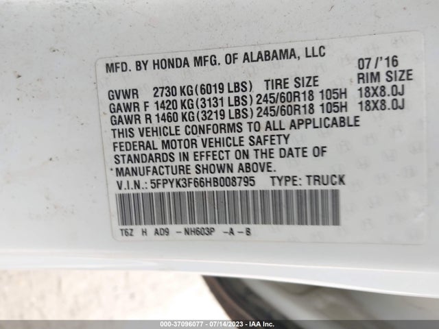 Honda Ridgeline Rtl-t 2017 5FPYK3F66HB008795 Image 9