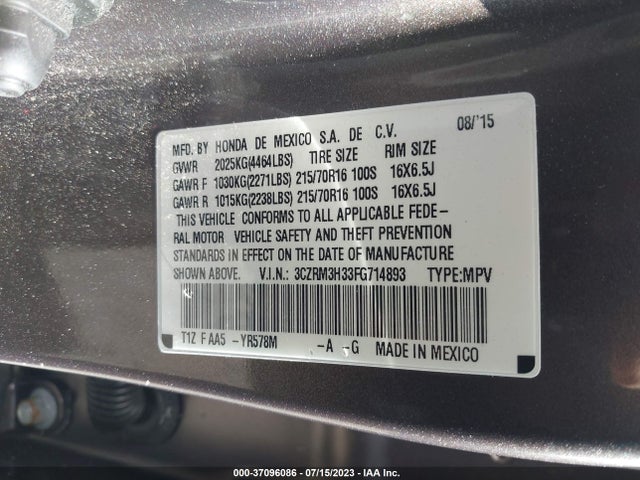 Honda CR-V LX 2015 3CZRM3H33FG714893 Image 9