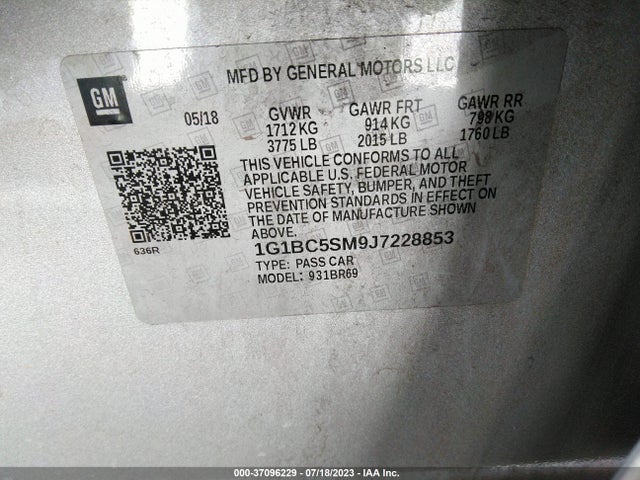 Chevrolet CRUZE LS 2018 1G1BC5SM9J7228853 Image 15