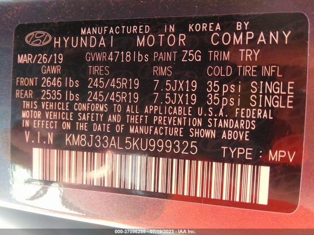 Hyundai Tucson Night 2019 KM8J33AL5KU999325 Image 9