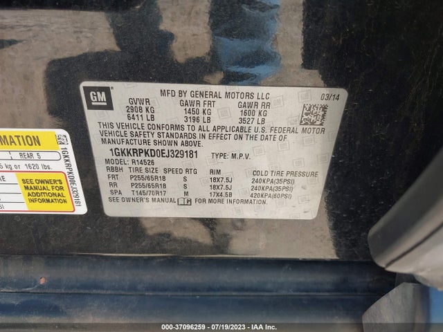 GMC ACADIA SLE 2014 1GKKRPKD0EJ329181 Image 9